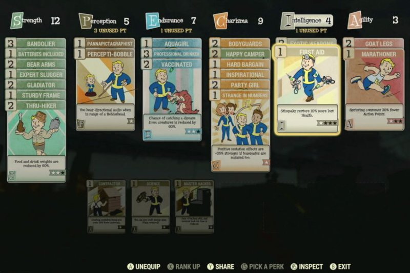 Fallout 76, perki, karty, aktywne, pasywne